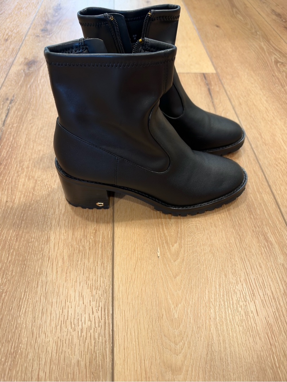 Coach Black Leather Mid-Heel Ankle Boots
